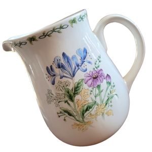 Vtg Pitcher Thompson Floral Garden Stoneware Iris